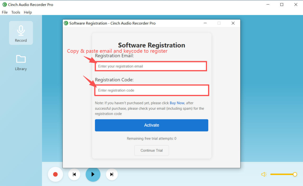 Enter Keycode and Email